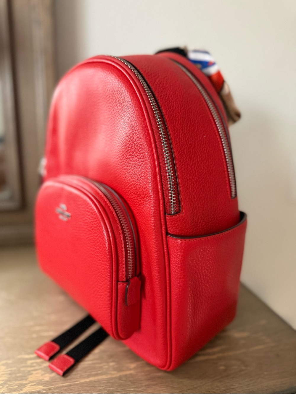 Coach Red Pebbled Leather Backpack